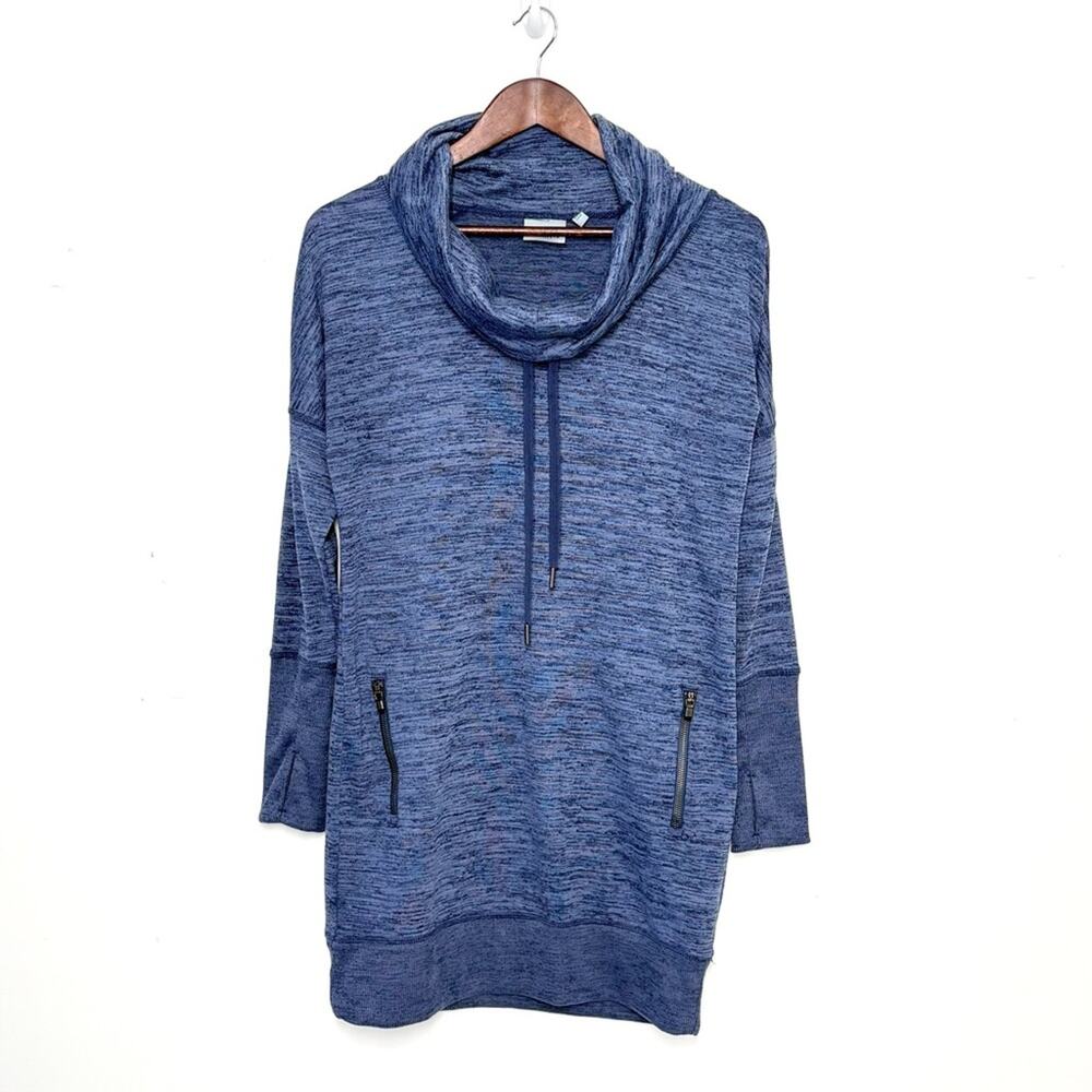 Athleta Sport It Dress Womens S Blue Cowl Neck Athleisure Tunic Zip Pockets